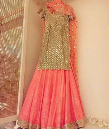 peach and gold lehenga kurta ensemble