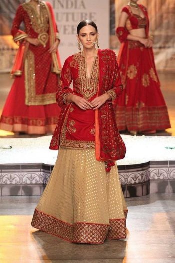 red and gold lehenga kurta design