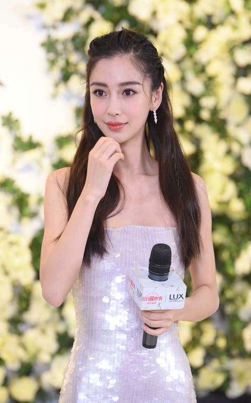 Angelababy in a sequin white dress