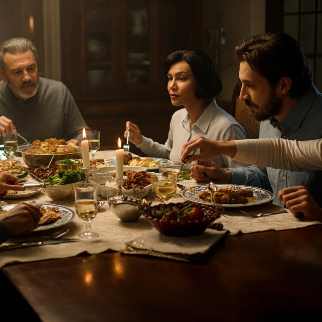 Family enjoying a tech-free meal together for stronger bonds.