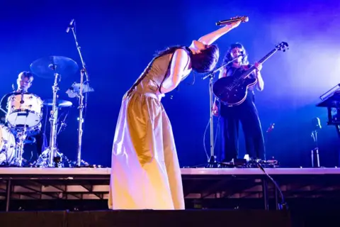 Getty Images Lauren Mayberry on stage at London's O2 Arena