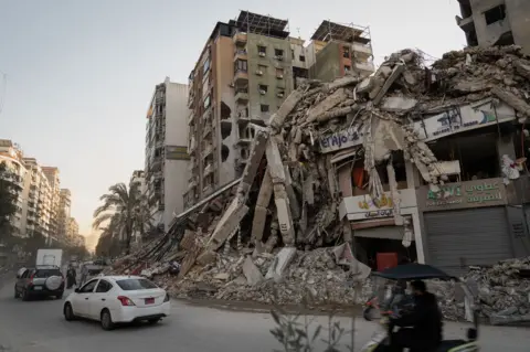 A destroyed shopping parade in central Dahieh, a southern suburb of Beirut.