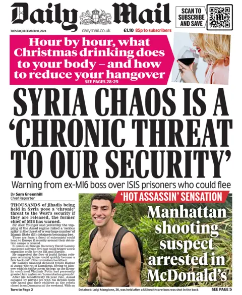 The headline in the Mail reads: "Syria chaos is a 'chronic threat to our security'". 