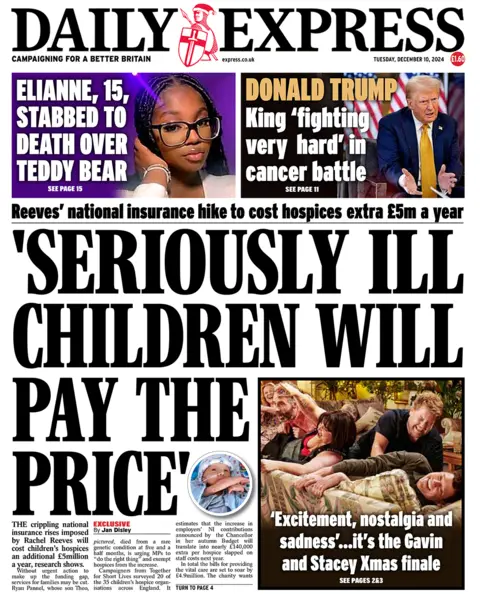 The headline in the Express reads: "'Seriously ill children will pay the price'". 