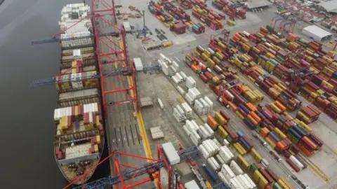 AFP Aerial view of the port of Buenos Aires, on the River Plate