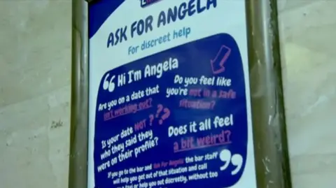 Poster of Ask for Angela safety scheme at a pub