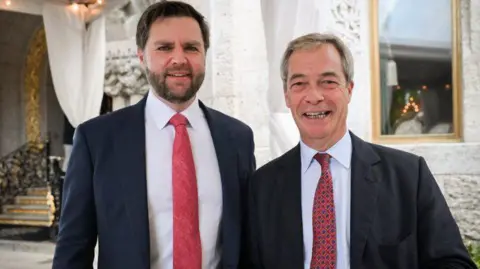 Nigel Farage/X JD Vance and Nigel Farage smile for the camera