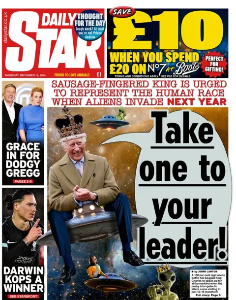 The main headline on the front page of the Daily Star reads: "Take one to your leader"