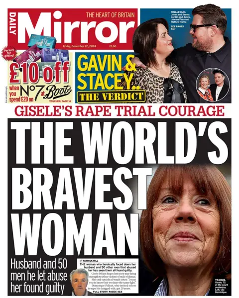 The main headline on the front page of the Daily Mirror reads: "The world's bravest woman"