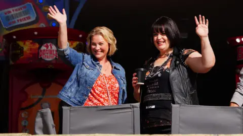 PA Media Actors Joanna Page and Ruth Jones waved to fans in Barry Island while filming the Gavin and Stacey Christmas special in September