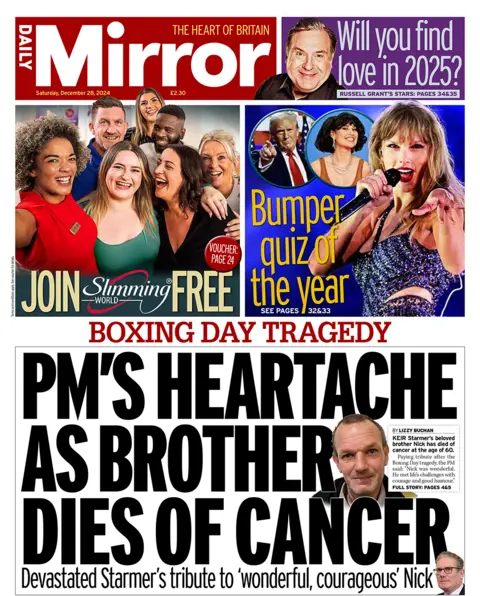 Daily Mirror headline reads: "PM's heartache as brother dies of cancer"