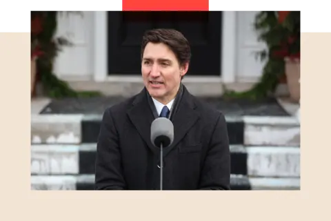 Getty Images Justin Trudeau announces his resignation at Rideau Cottage in Ottawa, Canada on 6 January