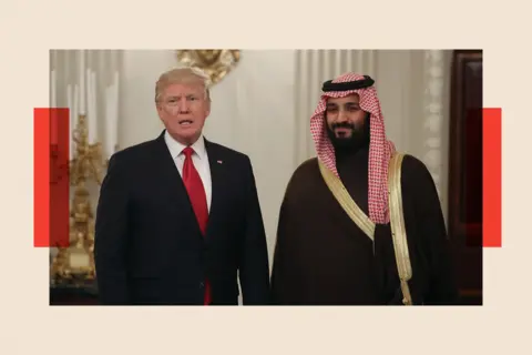 Getty Images President Donald Trump (L) and Mohammed bin Salman walking into the State Dining Room at the White House