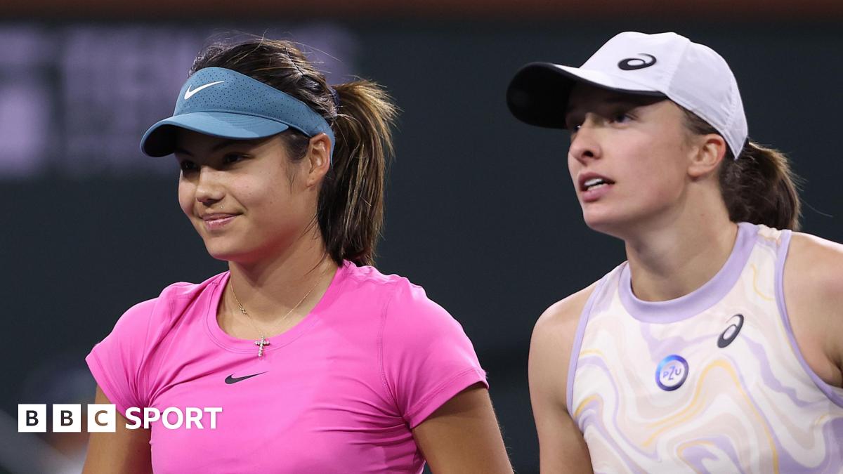 Emma Raducanu and Iga Swiatek after their match at Indian Wells in 2023